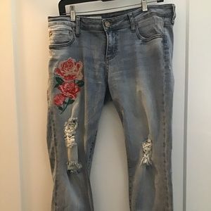 KUT floral distressed boyfriend cropped jeans